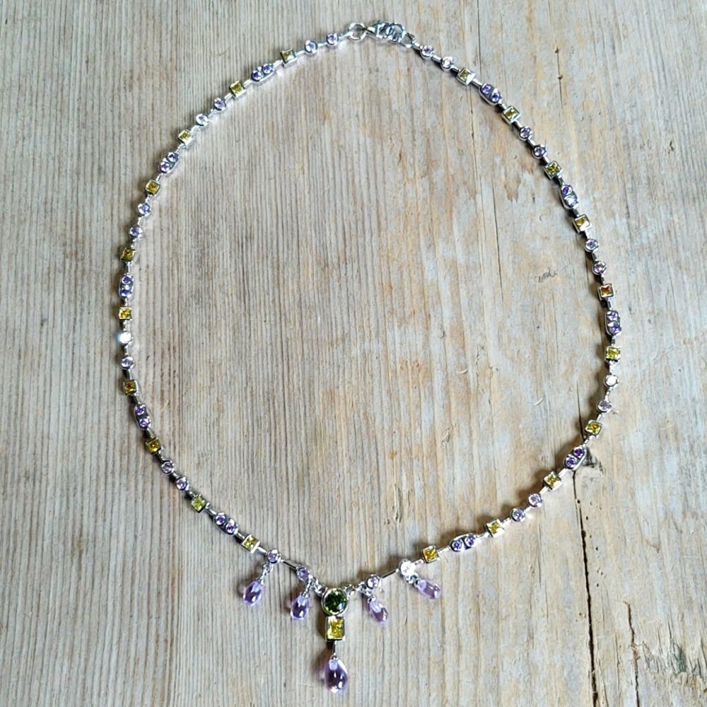 Sterling Silver 925 RP CZ Stones Crystal  Lavaliere Statement Necklace 18 1/2" - Picture 7 of 12